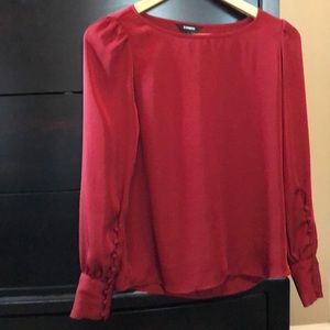 Express shiny dark red long sleeve blouse